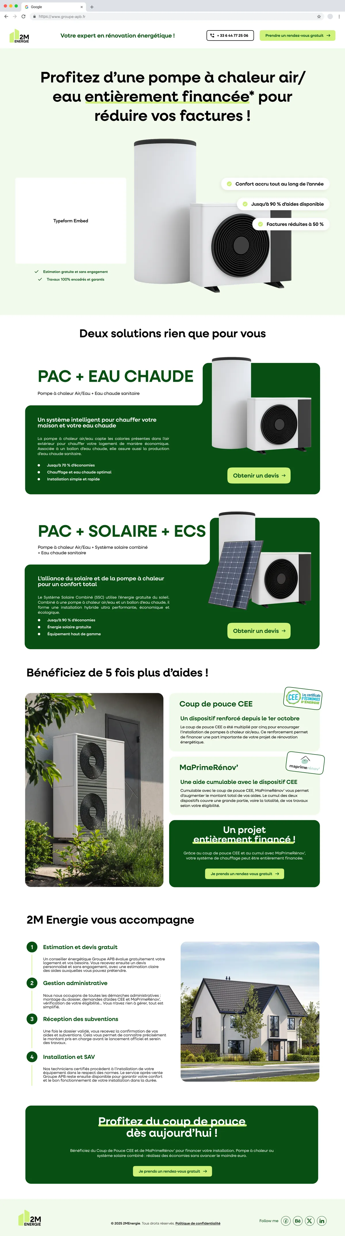 One-page de 2M Energie dédiée à la pompe à chaleur