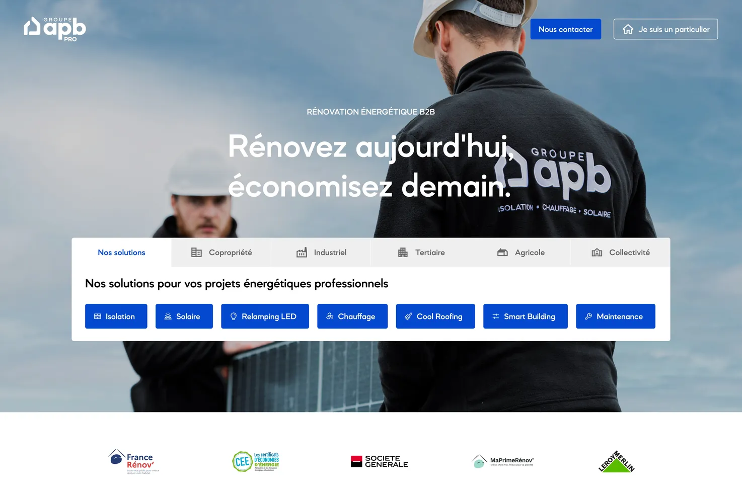 Page d’accueil du site Groupe APB Pro