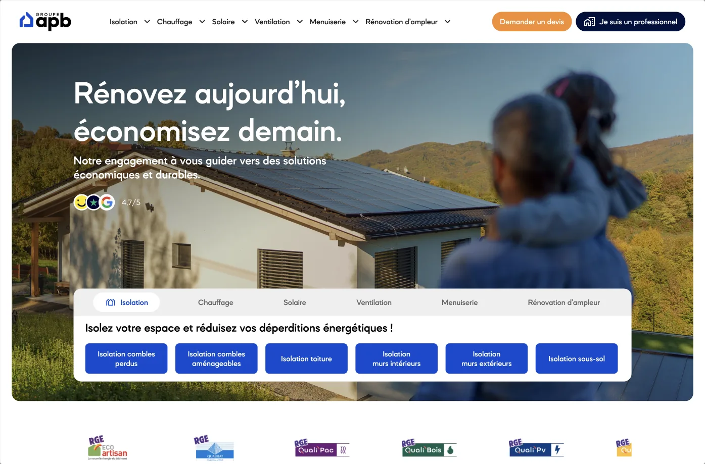 Page d'accueil du site Groupe APB