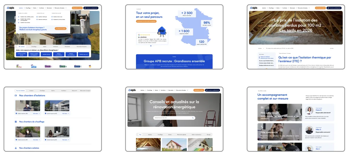 Six pages du site Groupe APB