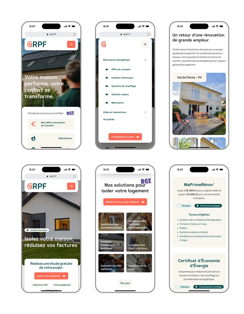 Écrans mobiles du site GRPF